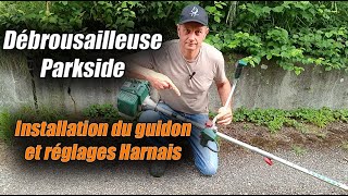 Débrousailleuse Thermique Parkside: installation du guidon et harnais