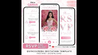 Editable Quinceañera Invitation Tutorial | Canva Instructions + RSVP + Countdown