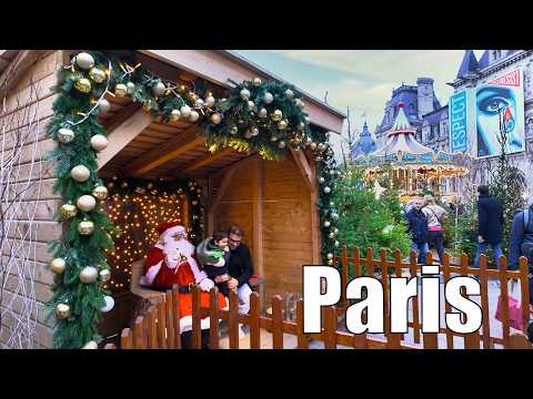 Paris, France 🌟 🇫🇷 - Christmas walk in Paris ⎮ Paris Christmas lights and Christmas Markets 4K HDR