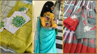 Linen Saree With Designer Blouse Designs