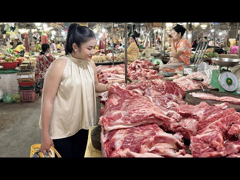 Market show: Yummy pork belly cooking with picked mustard green - Cooking with Sreypov