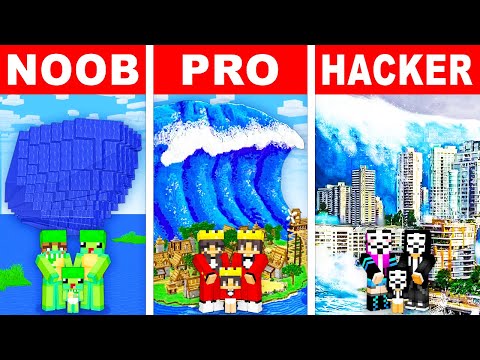 NOOB vs PRO: FAMILY TSUNAMI HOUSE Build Challenge in Minecraft!