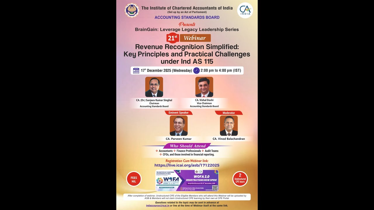 Webinar on “Revenue Recognition Simplified: Key Principles & Practical Challenges under Ind AS 115”