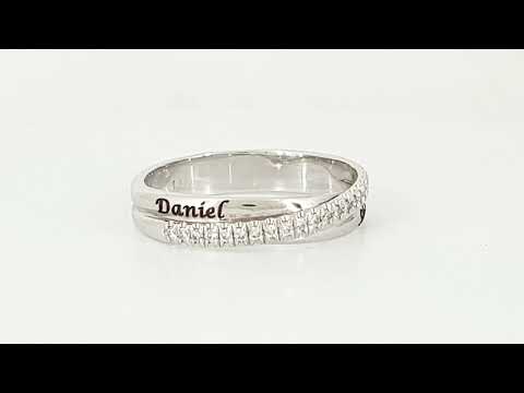 A video of 14k gold personalized diamond ring for two names
