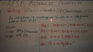 ACSM Metabolic Equations - Walking equation - How to solve for VO2