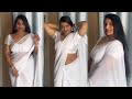 Elegant White Satin Saree With Matching White Satin Blouse South Indian Saree Traditional Look