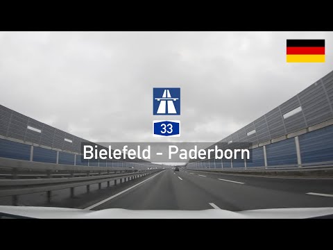 Driving in Germany: Autobahn A33 from Bielefeld to Kreuz Wünnenberg Haaren (A44) via Paderborn