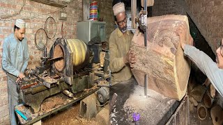 Extreme Wood Cutting & Lathe Machine Work | Big Log to Art | Traditional Woodworking Skills!