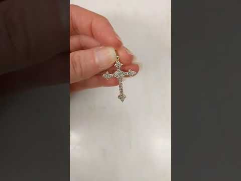B4079 Yellow Gold Diamond Budded Cross Pendant - 10k Round Brilliant 1.00ctw Faith