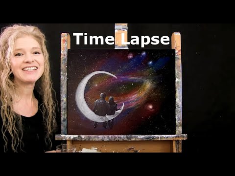 TIME LAPSE - Learn How to Paint STAR GAZERS with Acrylic - Fun Figure Galaxy Step by Step Tutorial