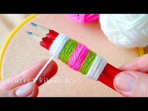 It's so Сuteee !! Super Easy Woolen Flower Making Trick Using Pencil - DIY Beautiful Woolen Flowers