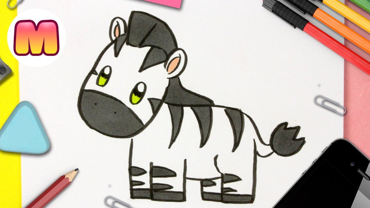 HOW TO DRAW A KAWAII ZEBRA - Easy Kawaii Drawings - Learn to Draw Kawaii Animals