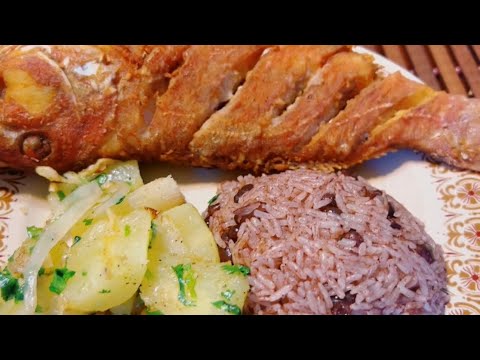 Pescado frito y rice and beans con coco/ Receta Hondureña fácil y rapido de hacer.
