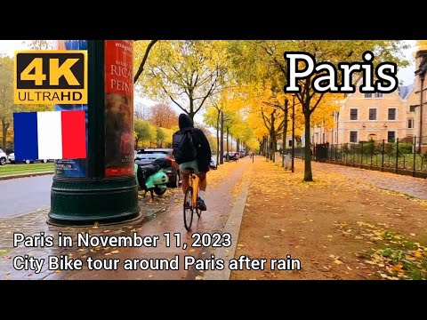 🇫🇷4K City Bike tour around Paris after rain - November 13,2023 #voyage #paris #france #automne2023