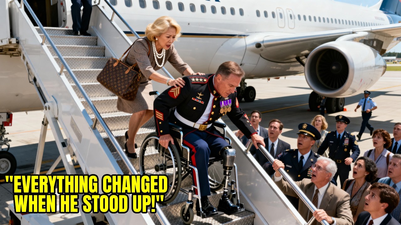 Karen Shoved Wheelchair Veteran Off Plane Stairs — Until He Stood Up, Everything Changed