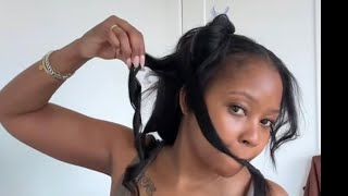 Lunch time GRWM | v-part wig install + flat iron curls 