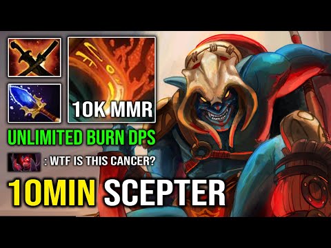 CANCER MID HUSKAR IS BACK 10Min Scepter Unlimited Burn DPS with 1v5 Super Tank Dota 2