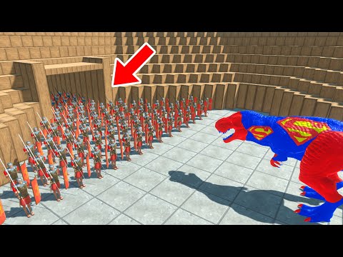 Remastered 100 Romanus vs SUPERMAN T-Rex on Colosseum in Animal Revolt Battle Simulator