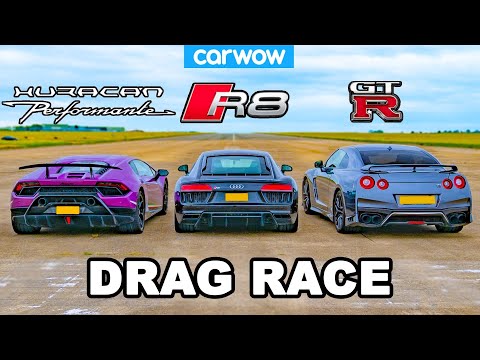 Lamborghini Huracan v Audi R8 v Nissan GT-R - DRAG RACE