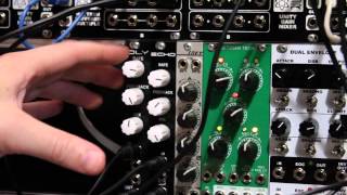 Video thumbnail for Synthrotek Eurorack DLY delay module comparison with Echo Module by synthrotek