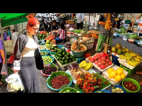 Cambodian Mixed Market Food. Fish, Vegetables, Fruits, Pork, Beef, Mixed Foods.