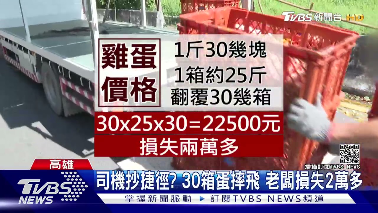 蛋蛋的哀傷！貨車未固定好　30箱雞蛋摔飛