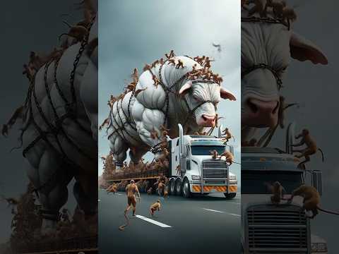 The monkeys freed the cow from the chains! #ai #cow #monkey