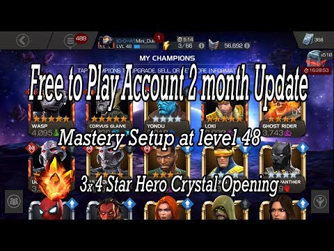free to play 2 month account update| Mastery setup + 3x 4 star crystal- Marvel Contest of Champions