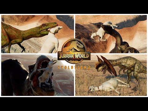 Animation of hunting goats of all carnivorous dinosaurs - Jurassic World Evolution 2