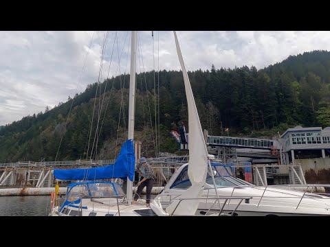 READY TO SAIL! Raising my foresail onto a furler & furling it up!