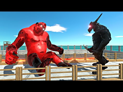 Devil Mutant Primates vs Shadow Infernals on Small Lava Bridge - Animal Revolt Battle Simulator