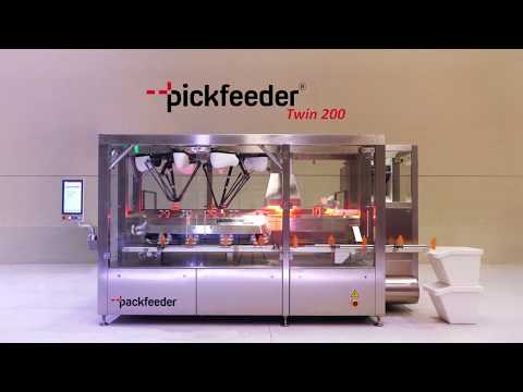 Robotic bottle unscrambler Pickfeeder Twin 200