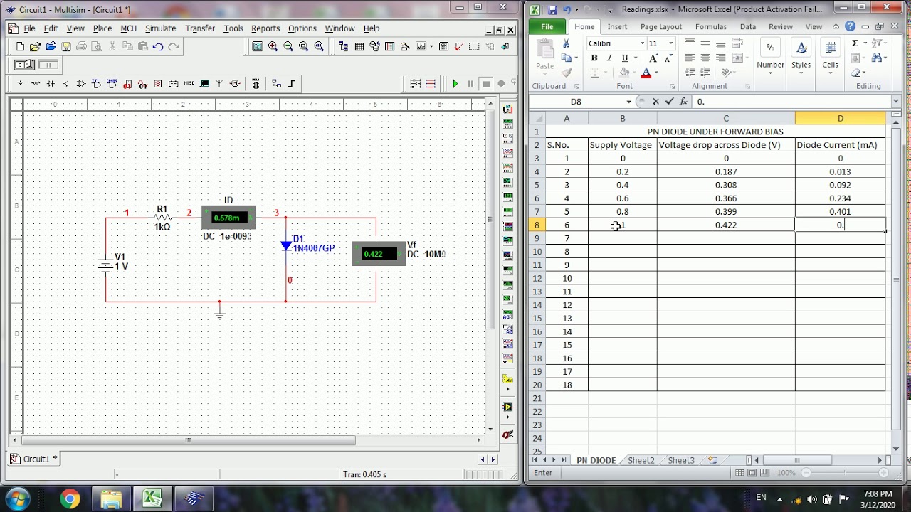 PN DIODE VI CHARACTERISTICS SIMULATION EXPERIMENT using MULTISIM