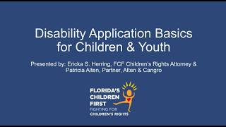 Disability Application Basics for Children & Youth