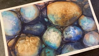 abstract WATERCOLOR rocks & neurographic ink lines - 312