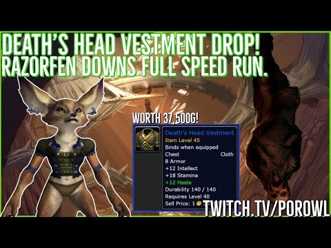 WoW Gold Farm | Death's Head Vestment Drop! | Razorfen Down Full Speed Run! 37,500g!