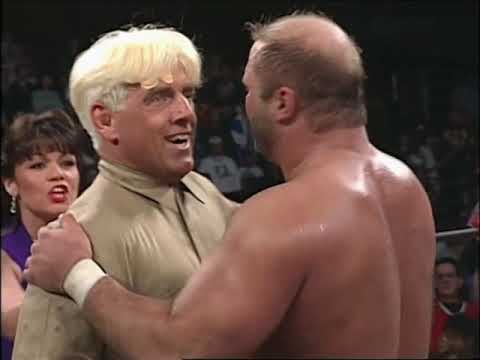 Arn Anderson beats Hulk Hogan! After the match chaos erupts at WCW Commentary. 1996