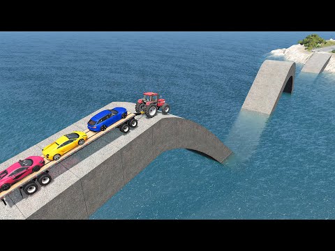 Impossible Weird Wave Bridge Crossing Cars Vs Deep Water - BeamNG.Drive