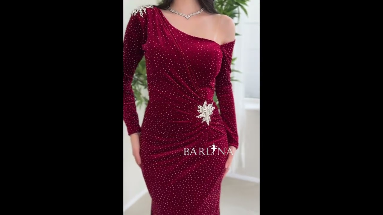 Burgundy velvet dress with crystal embroidery - L