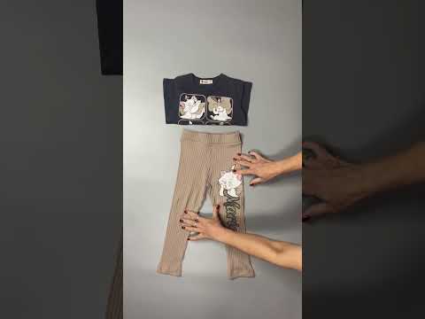 Костюм для девочки: футболка с принтом и лосины в рубчик, 4 - 10 лет - фото 1 - id-p2709502154