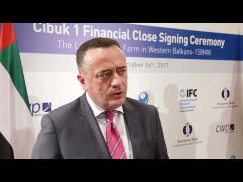 Aleksandar Antić speaking at a signing ceremony for Čibuk 1 Wind Farm