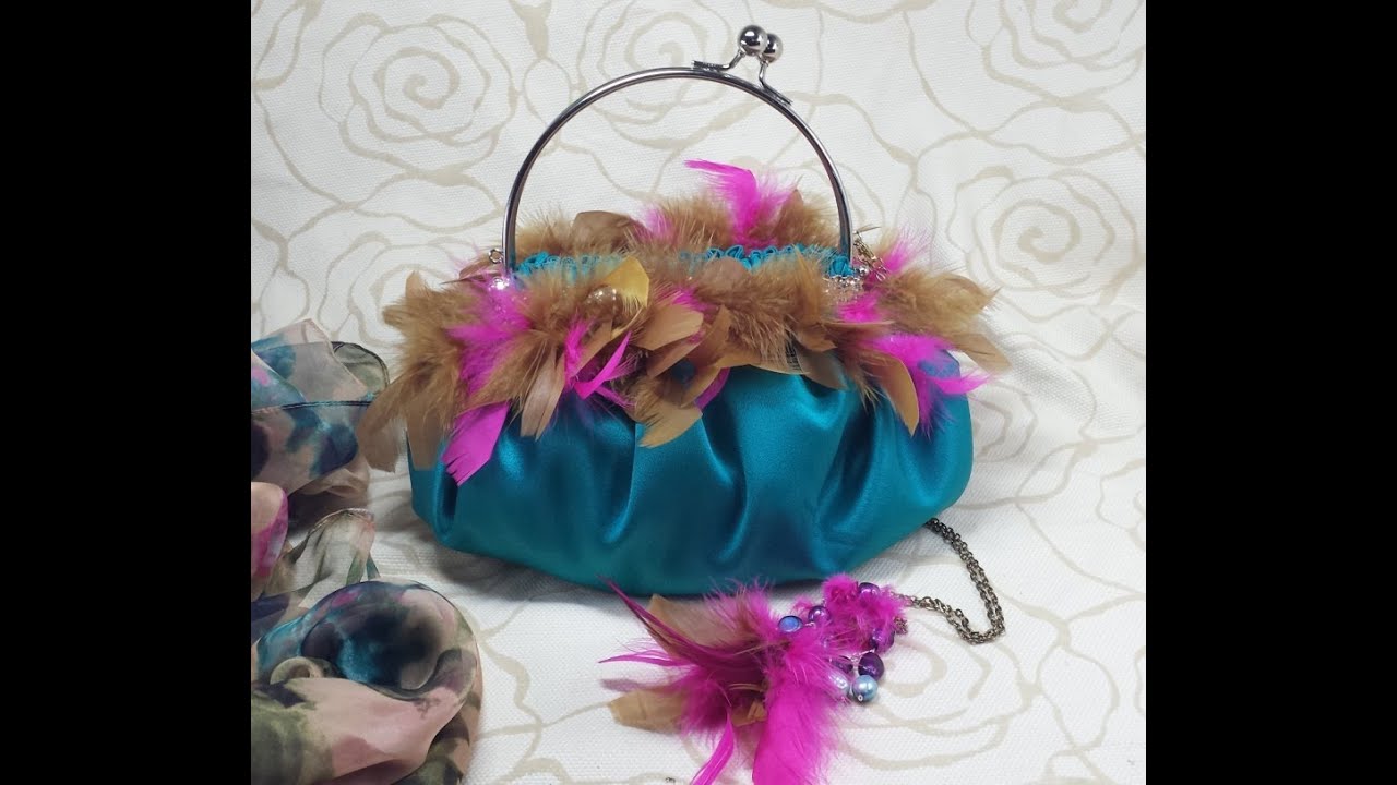 BOLSO DE FIESTA EN RASO Y PLUMAS, DIY FASHION PARTY SATIN PURSE WITH FEATHERS