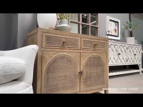 Essentials For Living Cane Smoke Gray Oak Media Cabinet - The Classy Home