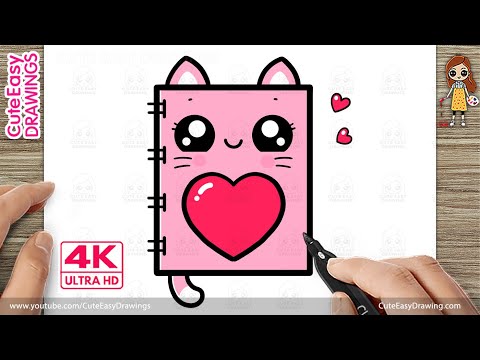 How to Draw a Cute Kawaii Cat Notebook | Easy Step-by-Step Drawing for Kids | 4K Ultra HD