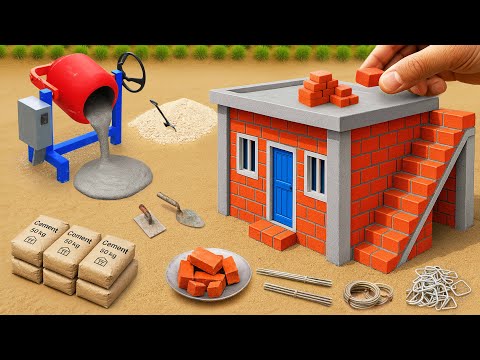 Lightning Strikes Pole ⚡ DIY Mini Tractor Builds Brick & Cement House | Construction Science Project