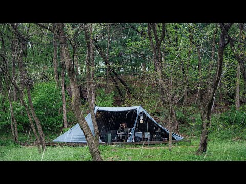 Camping in the rain | No one around, in a quiet forest camping site, I take a good rest. ASMR
