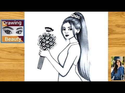 How to draw a Butterfly Girl With Flower - pencil sketch || Girl drawing for beginners...