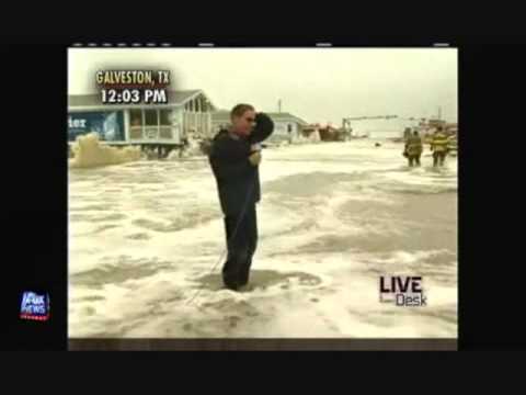 Geraldo Gets Knocked Over by a Hurricane Ike Wave