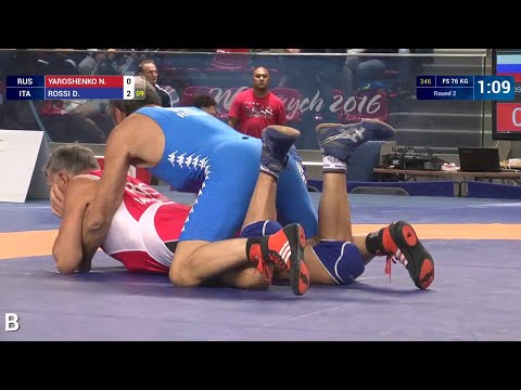 Round 2 FS - 76 kg: D. ROSSI (ITA) df. N. YAROSHENKO (RUS) by TF, 10-0