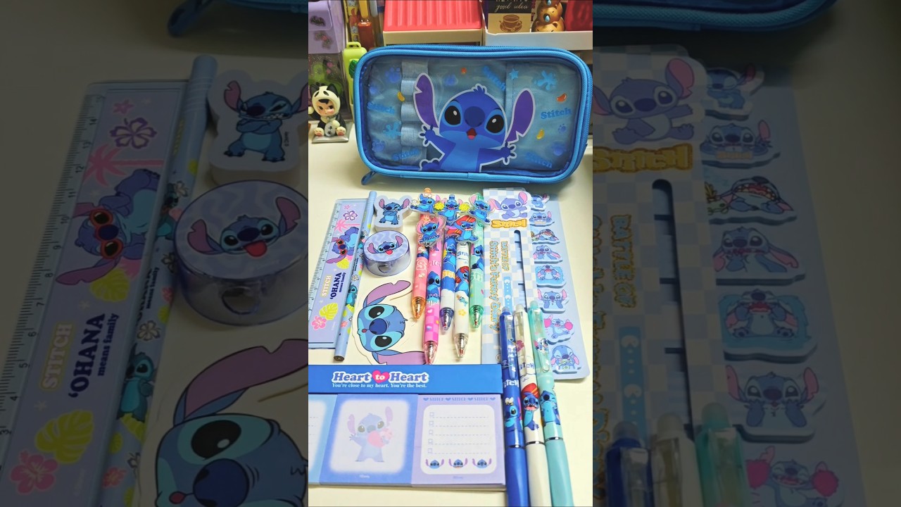Filling pencil case with stitch stationery ✨️💙 #cute #asmr #stationery #shorts #youtubeshorts